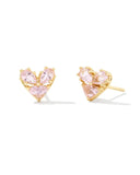 KENDRA SCOTT- Katy Gold Heart Stud Earrings in Pink Glass
