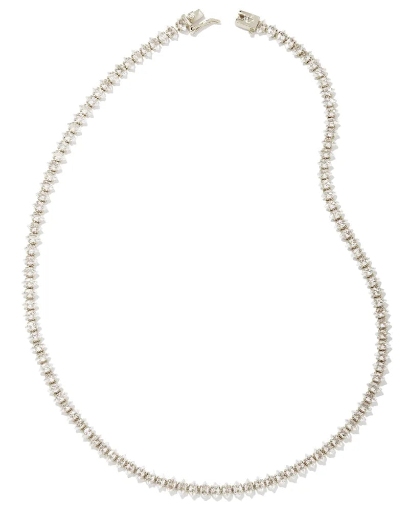 KENDRA SCOTT- Larsan Rhodium Tennis Necklace in White Crystal