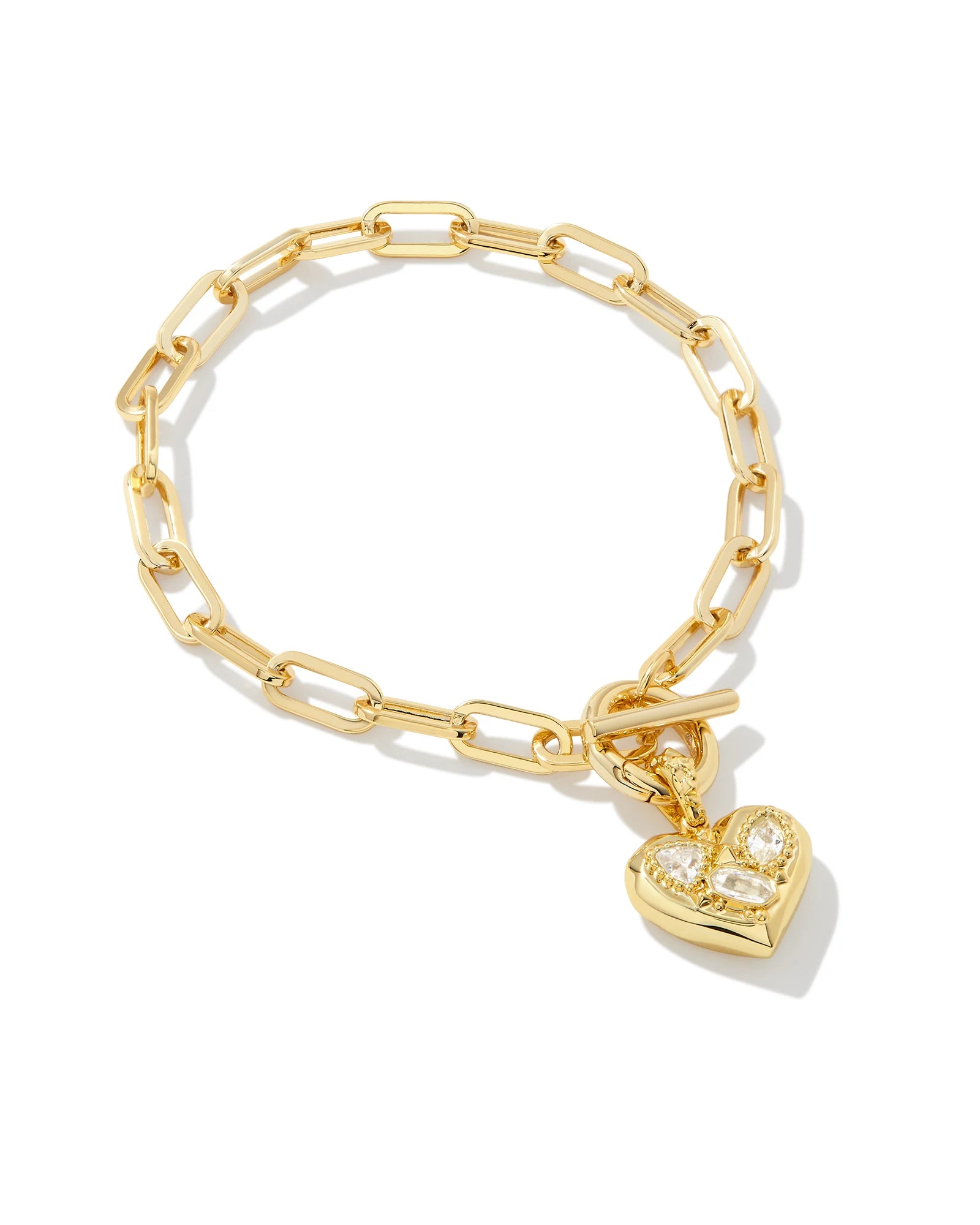 KENDRA SCOTT Penny Gold Heart Chain Bracelet in White Crystal