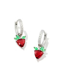 KENDRA SCOTT- Strawberry Rhodium Huggie Earrings in Dark Pink Crystal