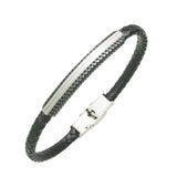 Men's Black Leather Bracelet with Black Plating