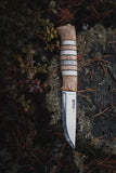 HELLE NORWAY - Arv Knife in Curly Birch, Staghorn, and Leather