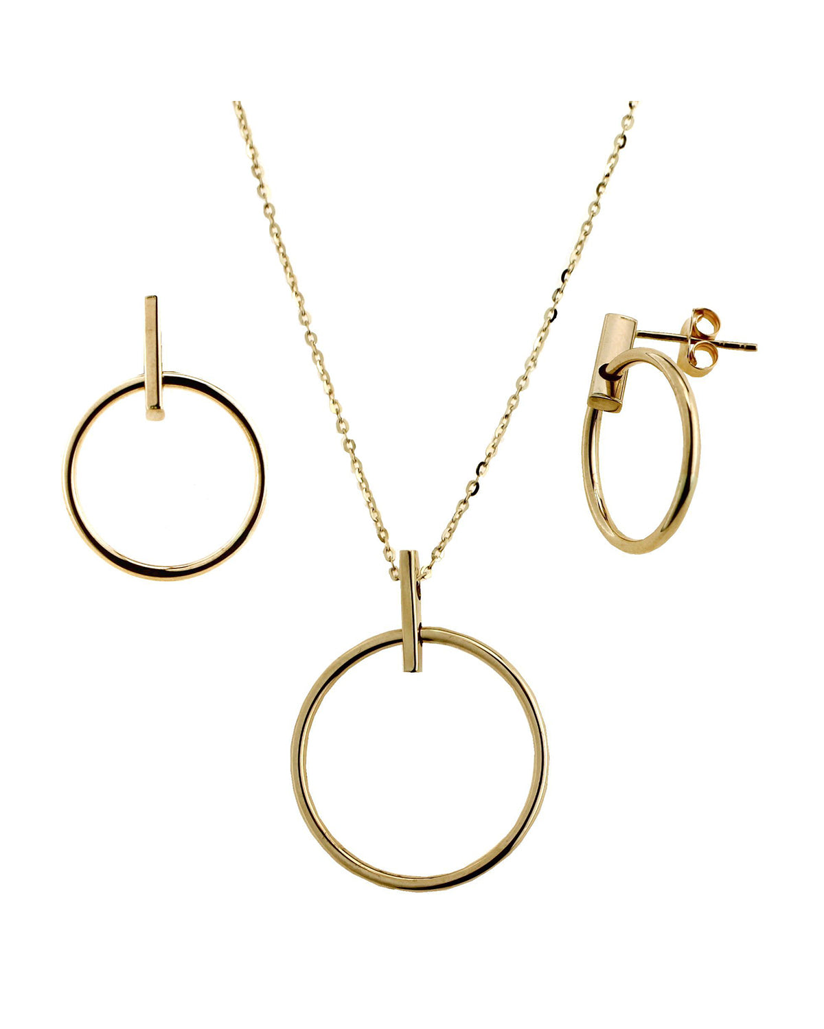 14kt Earring and Necklace Circle with Bar Set
