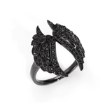 AMEN- Angel Wing Ring with Black Cubic Zirconia