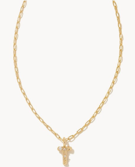 Kendra Scott Gracie Gold Cross Necklace Layering Set of 3 in White Crystal  | The Summit at Fritz Farm