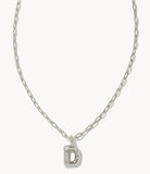 KENDRA SCOTT- Crystal Letter Pendant Necklace Rhodium Metal