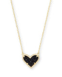 KENDRA SCOTT- Ari Heart Pendant Necklace in Gold/Black Drusy
