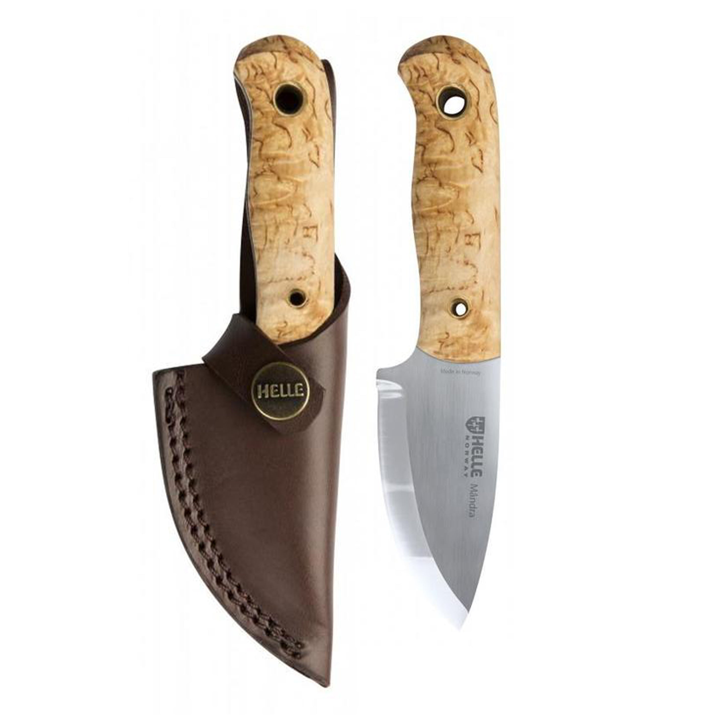 Helle Norway Harmoni Curly Birch & Walnut Fixed Blade Knife - Red