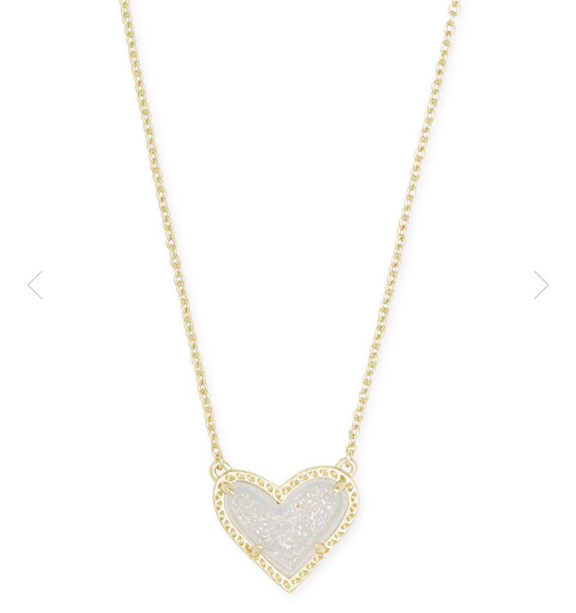 Ari Heart Silver Pendant Necklace in White Crystal