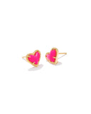 KENDRA SCOTT- Ari Heart Gold Stud Earring in Neon Pink