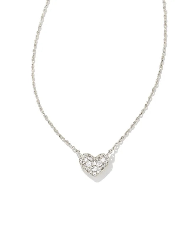 KENDRA SCOTT- Ari Rhodium Pave Crystal Heart Necklace in White Crystal