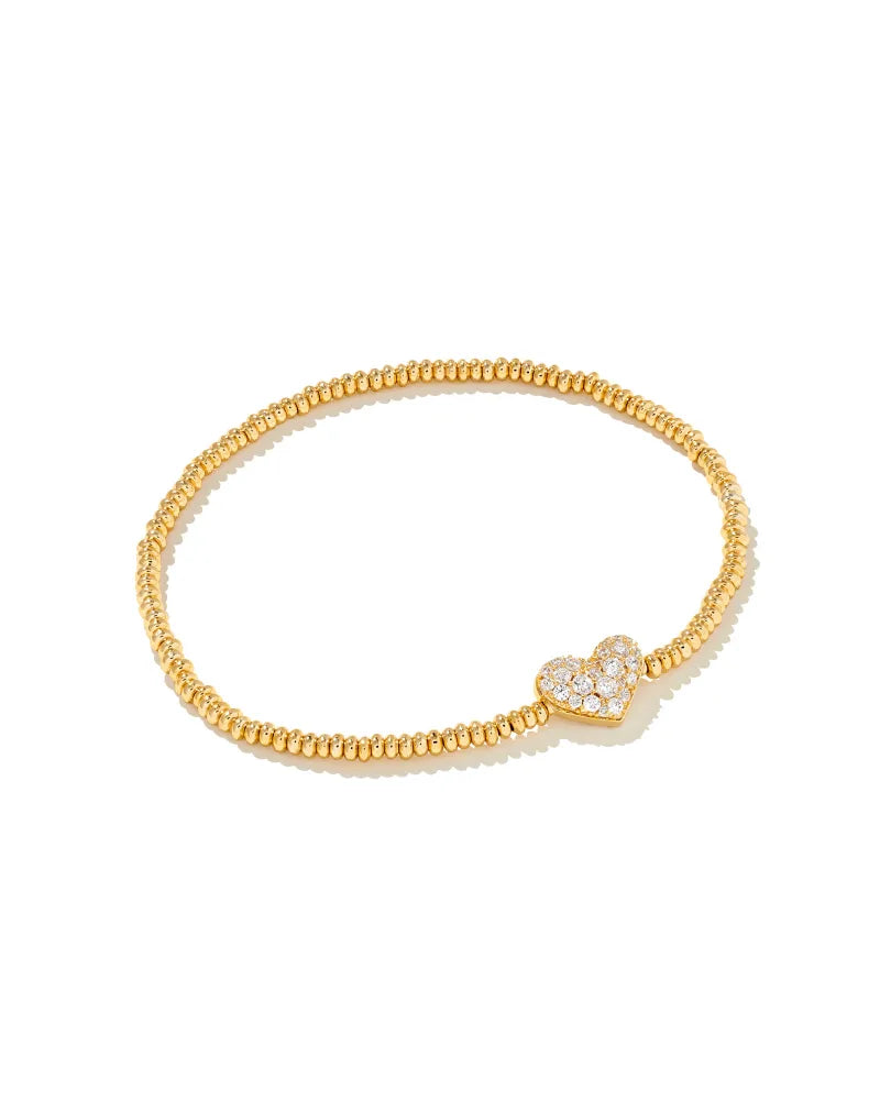KENDRA SCOTT- Ari Gold Pave Heart Stretch Bracelet in White Crystal