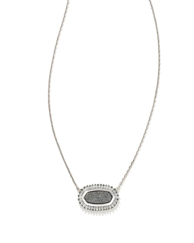 KENDRA SCOTT- Baguette Elisa Rhodium Pendant Necklace in Platinum Drusy