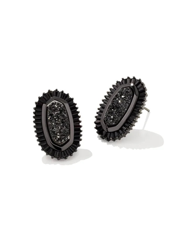 KENDRA SCOTT- Baguette Ellie Gunmetal Stud Earrings in Black Drusy