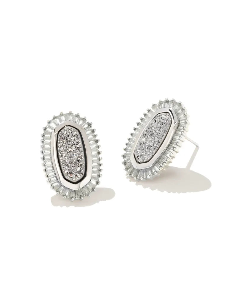 KENDRA SCOTT- Baguette Ellie Rhodium Stud Earrings in Platinum Drusy