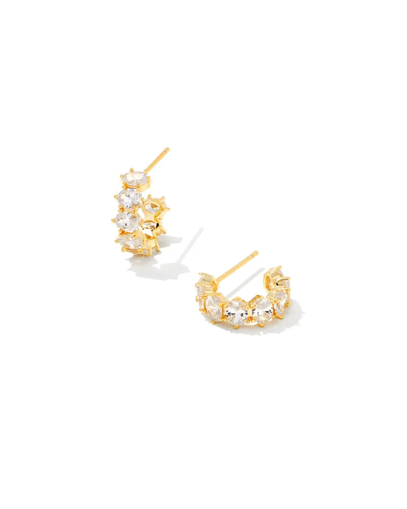 KENDRA SCOTT- Cailin Gold Crystal Huggie Earrings in White Crystal