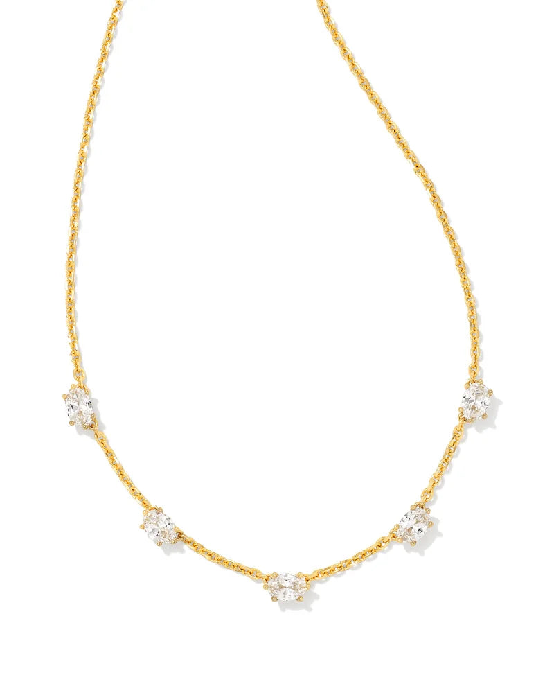 KENDRA SCOTT- Cailin Gold Crystal Strand Necklace in White Crystal