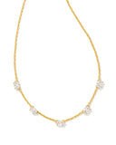 Lindy Gold Crystal Chain Necklace in White Crystal