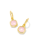 KENDRA SCOTT- Davie Intaglio Gold Huggie Earrings in Pink Opalite Glass