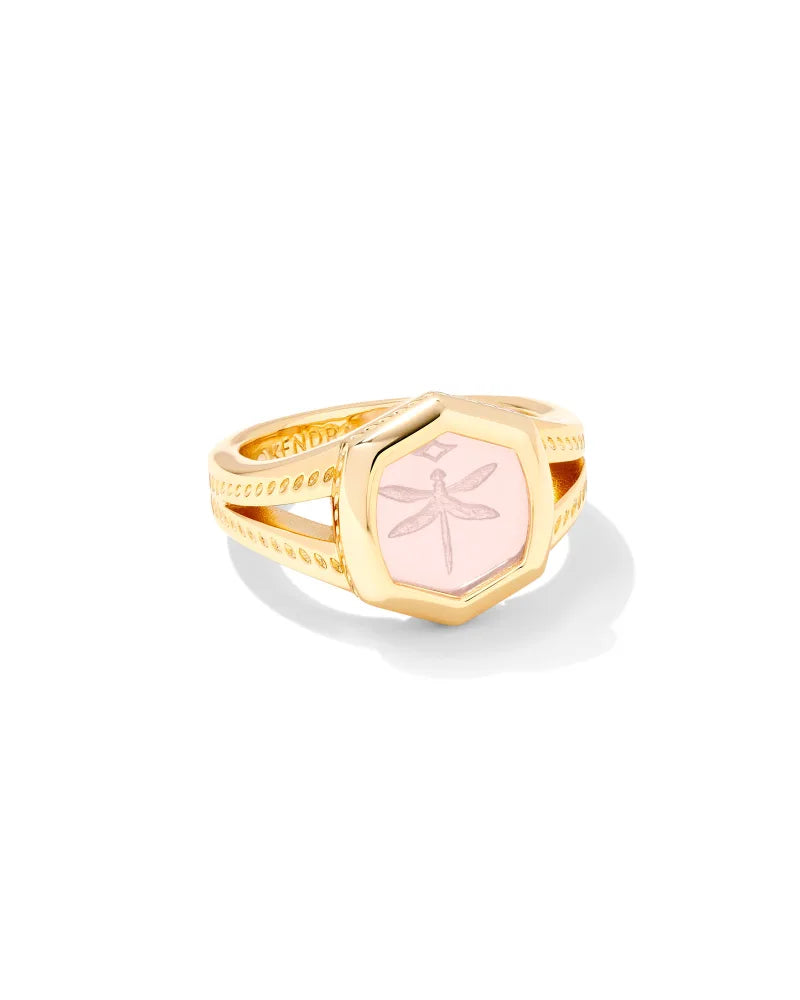 KENDRA SCOTT- Davie Intaglio Gold Statement Ring in Pink Opalite Glass