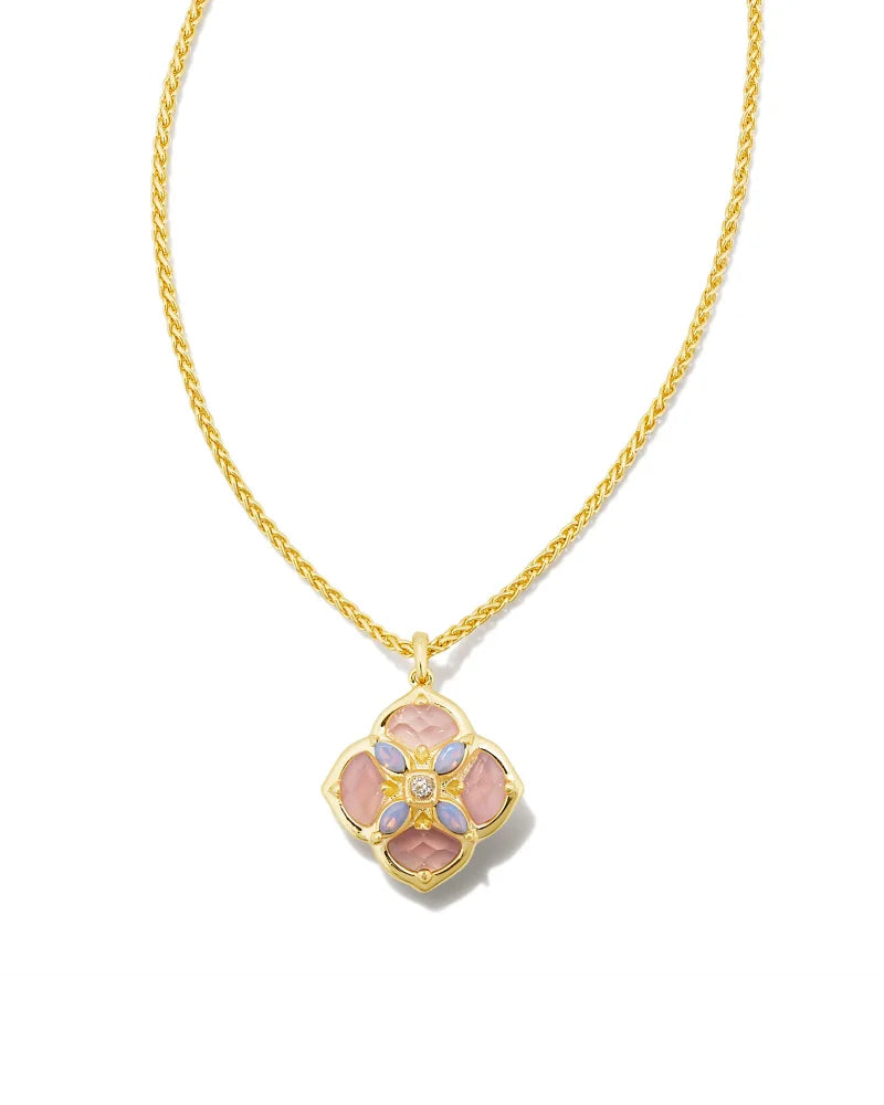 KENDRA SCOTT- Dira Stone Short Pendant Necklace Gold Pink Mix