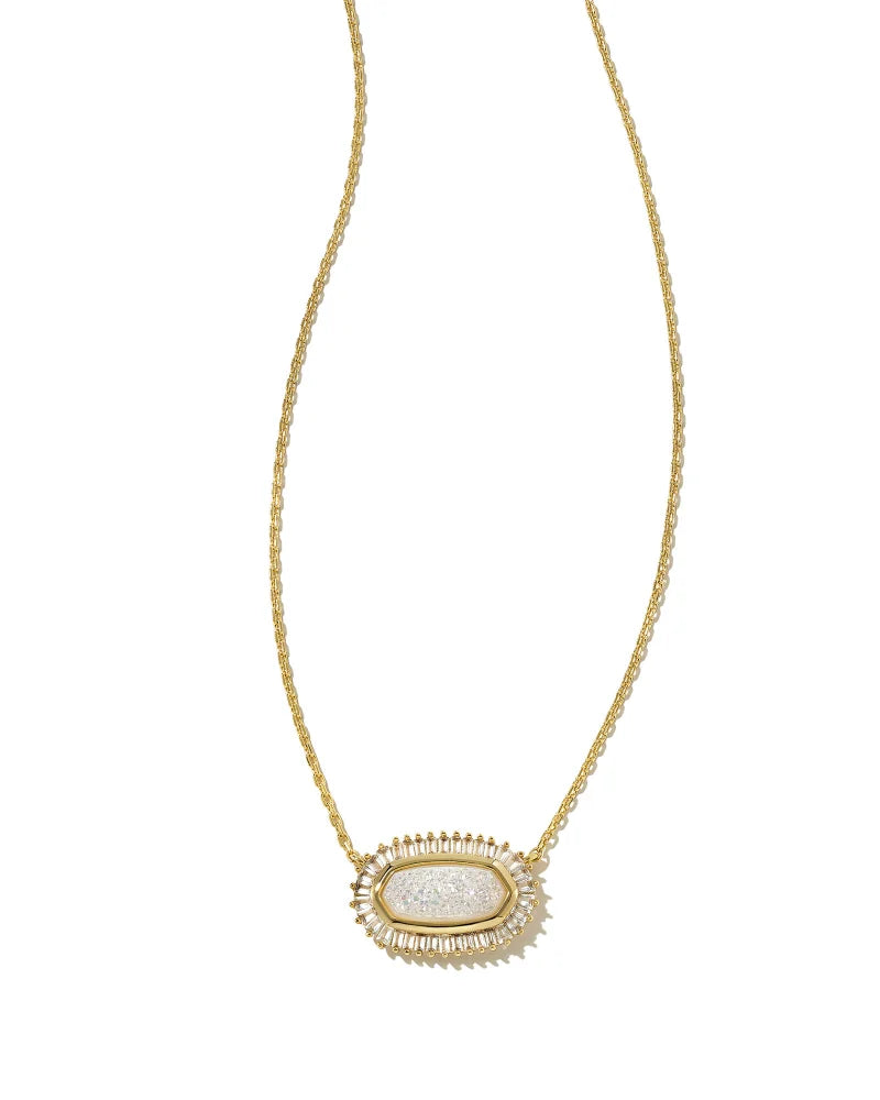 KENDRA SCOTT- Baguette Elisa Gold Pendant Necklace in Iridescent Drusy