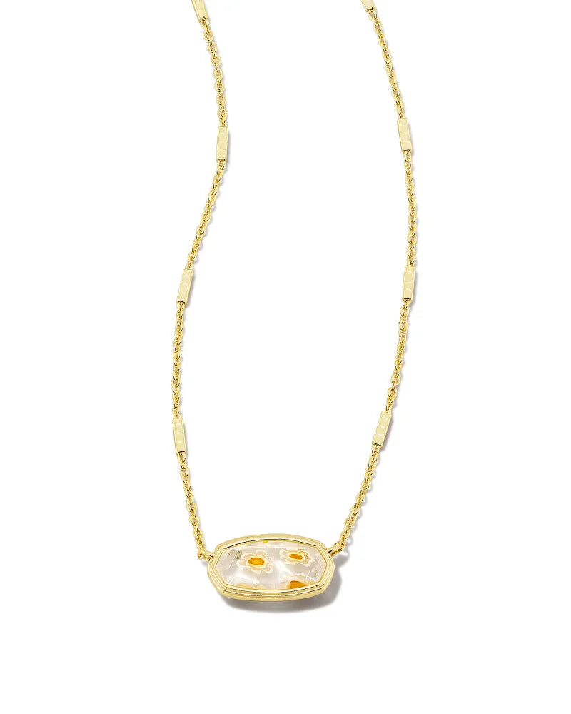 KENDRA SCOTT- Framed Elisa Gold Short Pendant Necklace in White Mosaic Glass