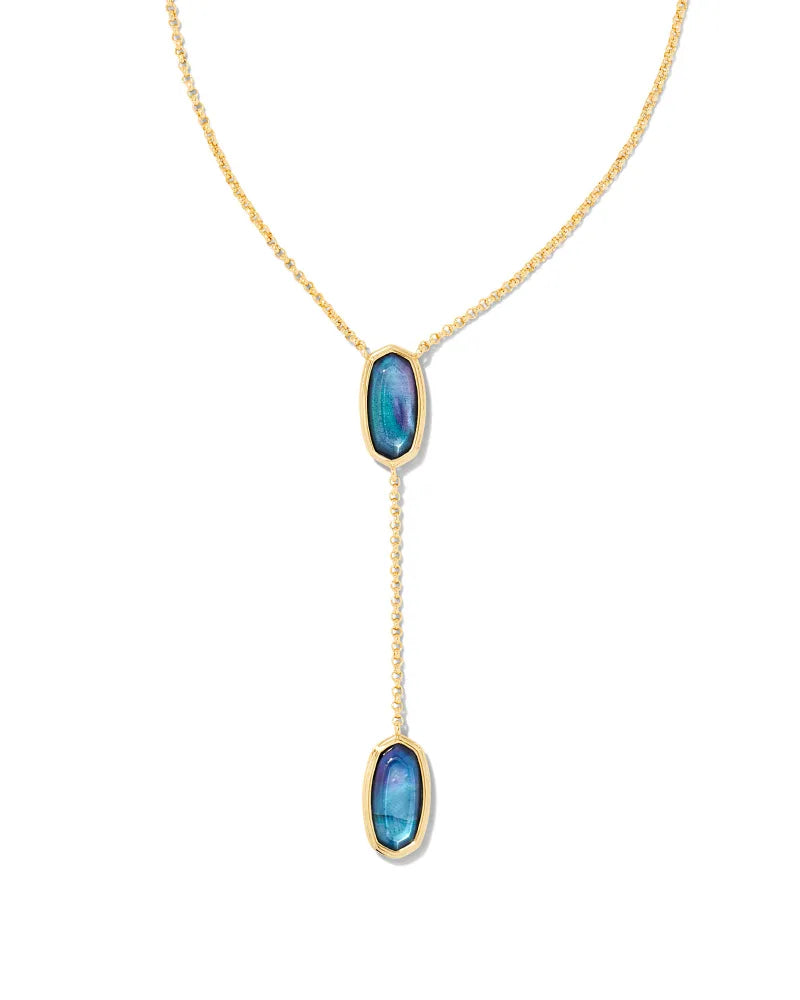 KENDRA SCOTT- Framed Elisa Y Necklace Gold Dark Blue Mother of Pearl