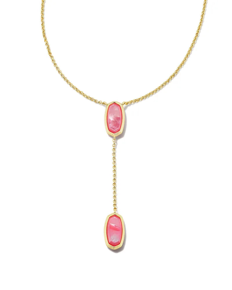 Elisa Gold Extended Length Pendant Necklace in Ivory Mother-of-Pearl