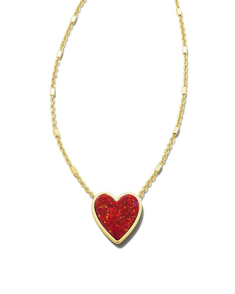 KENDRA SCOTT- Heart Pendant Necklace in Gold Red Kyocera Opal