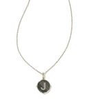 KENDRA SCOTT- Rhodium Black Mother of Pearl Letter Disc Pendant in Rhodium