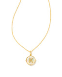 KENDRA SCOTT- Gold Letter Disc Reversable Pendant Necklace in Iridescent Abalone