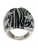 .925 Silver Ring with Rhodium Plated Zebra Decal