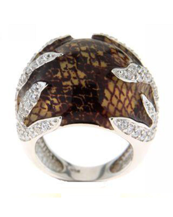 .925 Silver Ring with Rhodium Plated Brown Snake Decal